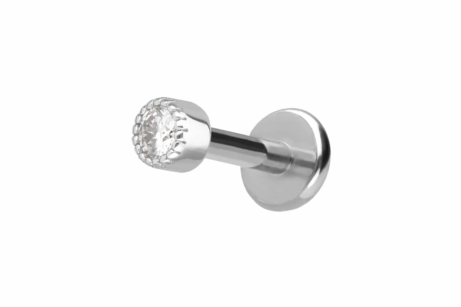 Titan Labret Piercing mit Innengewinde + 925er Silber Aufsatz MOISSANIT-DISC